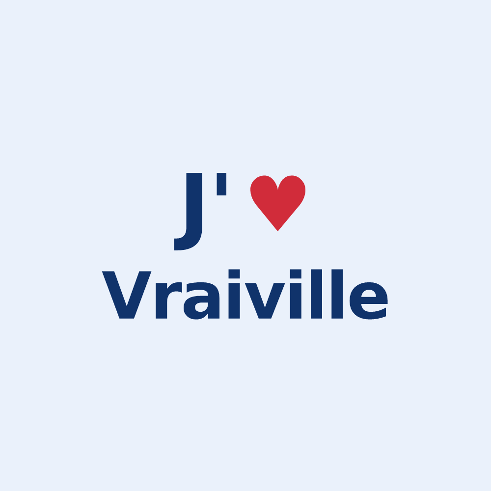 Sticker personnalisé Vraiville — design « J'aime Vraiville » imprimé sur le sticker