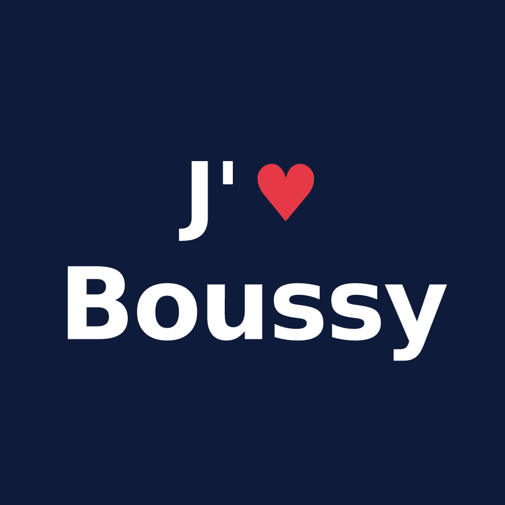 T-shirt personnalisé Boussy — design « J'aime Boussy » imprimé sur le t-shirt