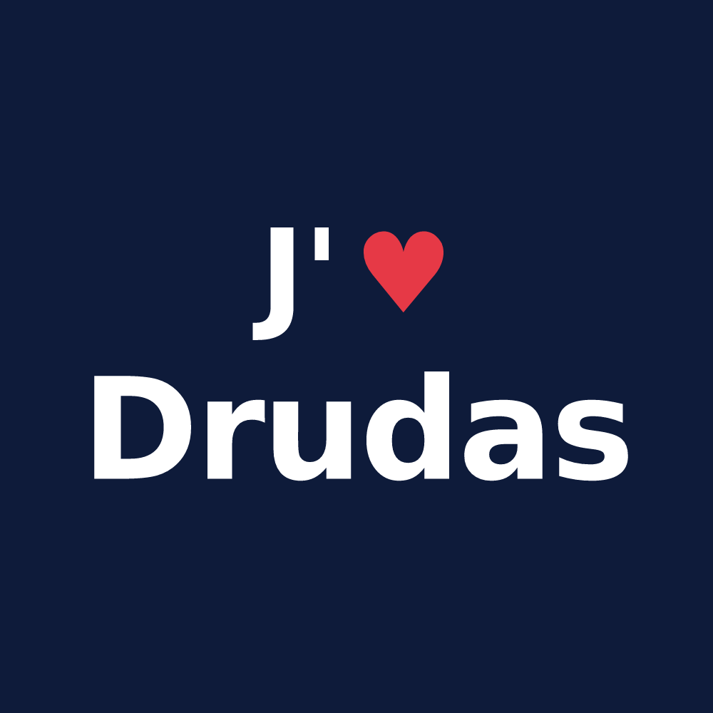 T-shirt personnalisé Drudas — design J'aime Drudas