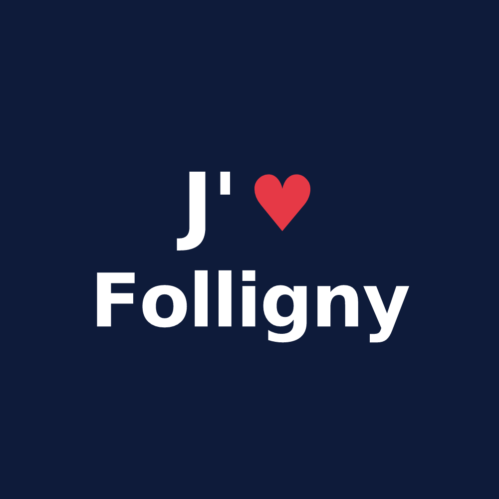 T-shirt personnalisé Folligny — design J'aime Folligny
