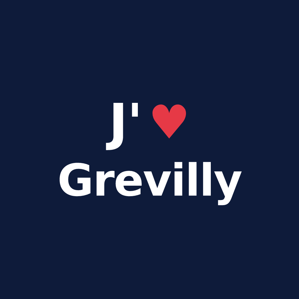 T-shirt personnalisé Grevilly — design « J'aime Grevilly » imprimé sur le t-shirt