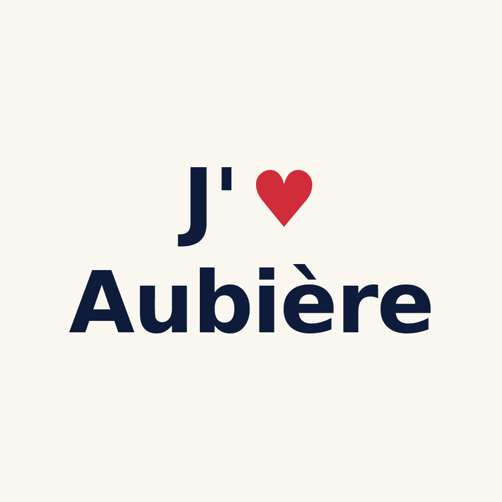 Tasse personnalisée Aubière — design « J'aime Aubière » imprimé sur la tasse