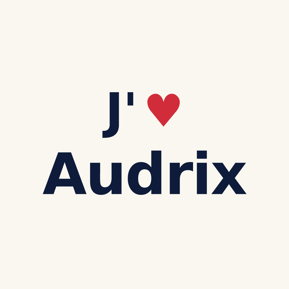 Tasse personnalisée Audrix — design « J'aime Audrix » imprimé sur la tasse