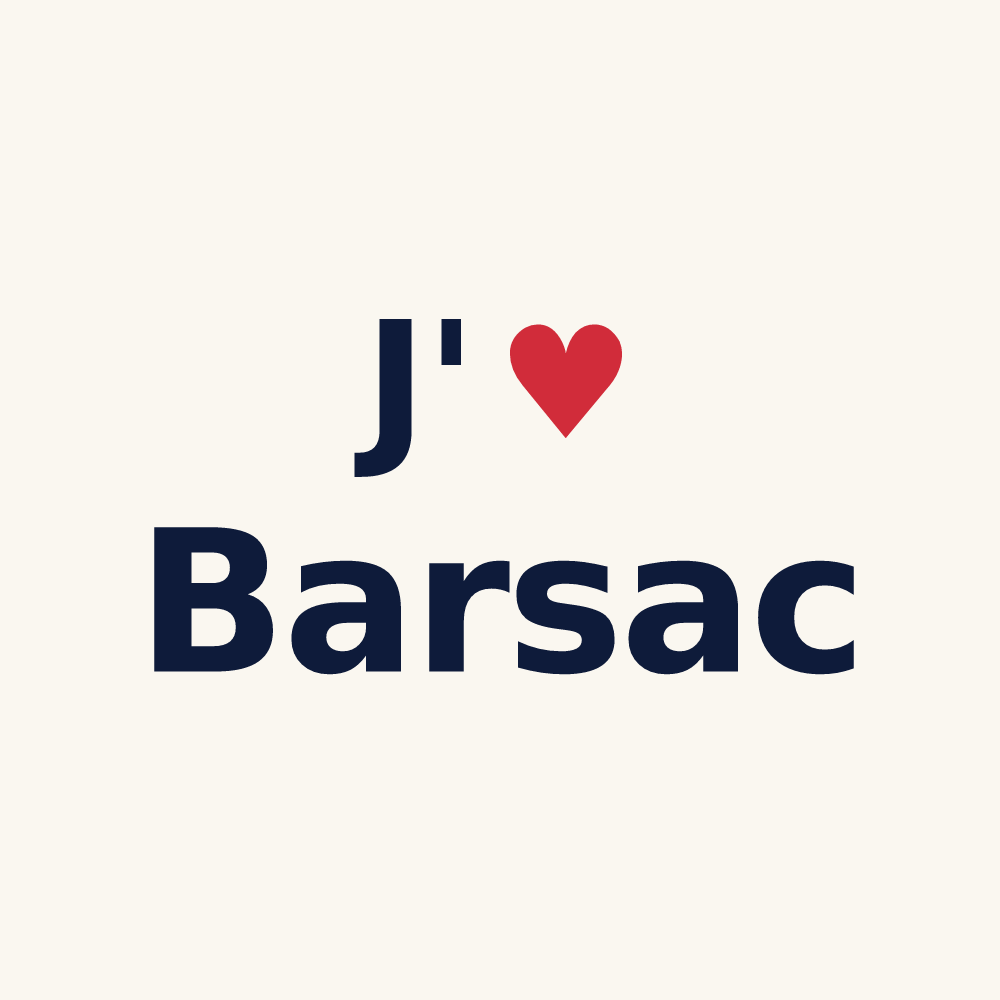Tasse personnalisée Barsac — design « J'aime Barsac » imprimé sur la tasse