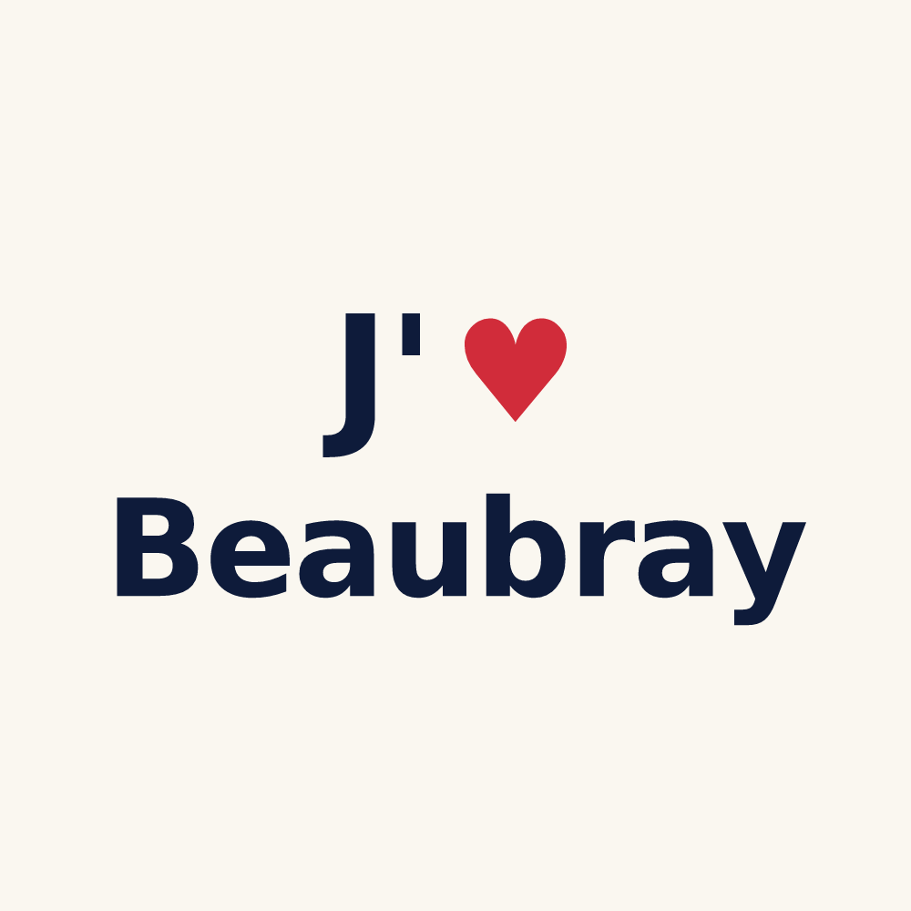 Tasse personnalisée Beaubray — design « J'aime Beaubray » imprimé sur la tasse