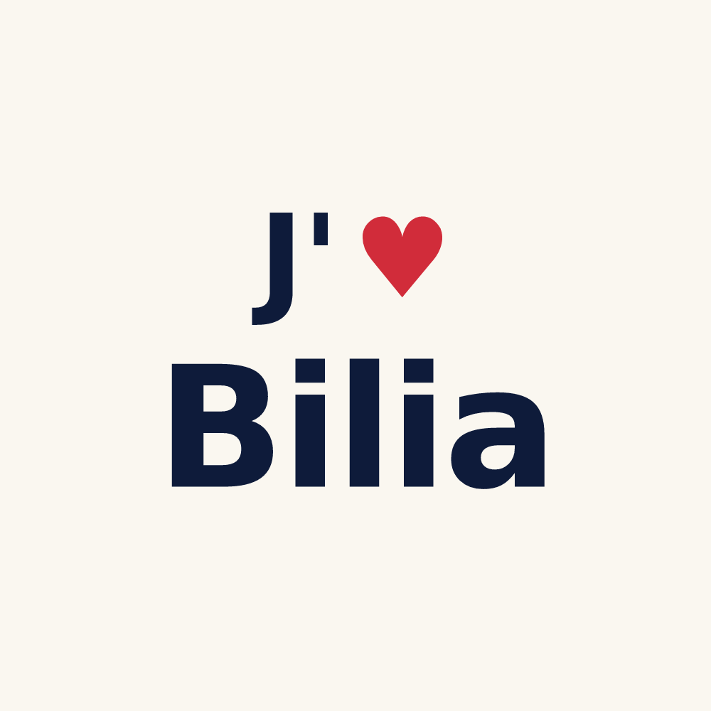 Tasse personnalisée Bilia — design J'aime Bilia