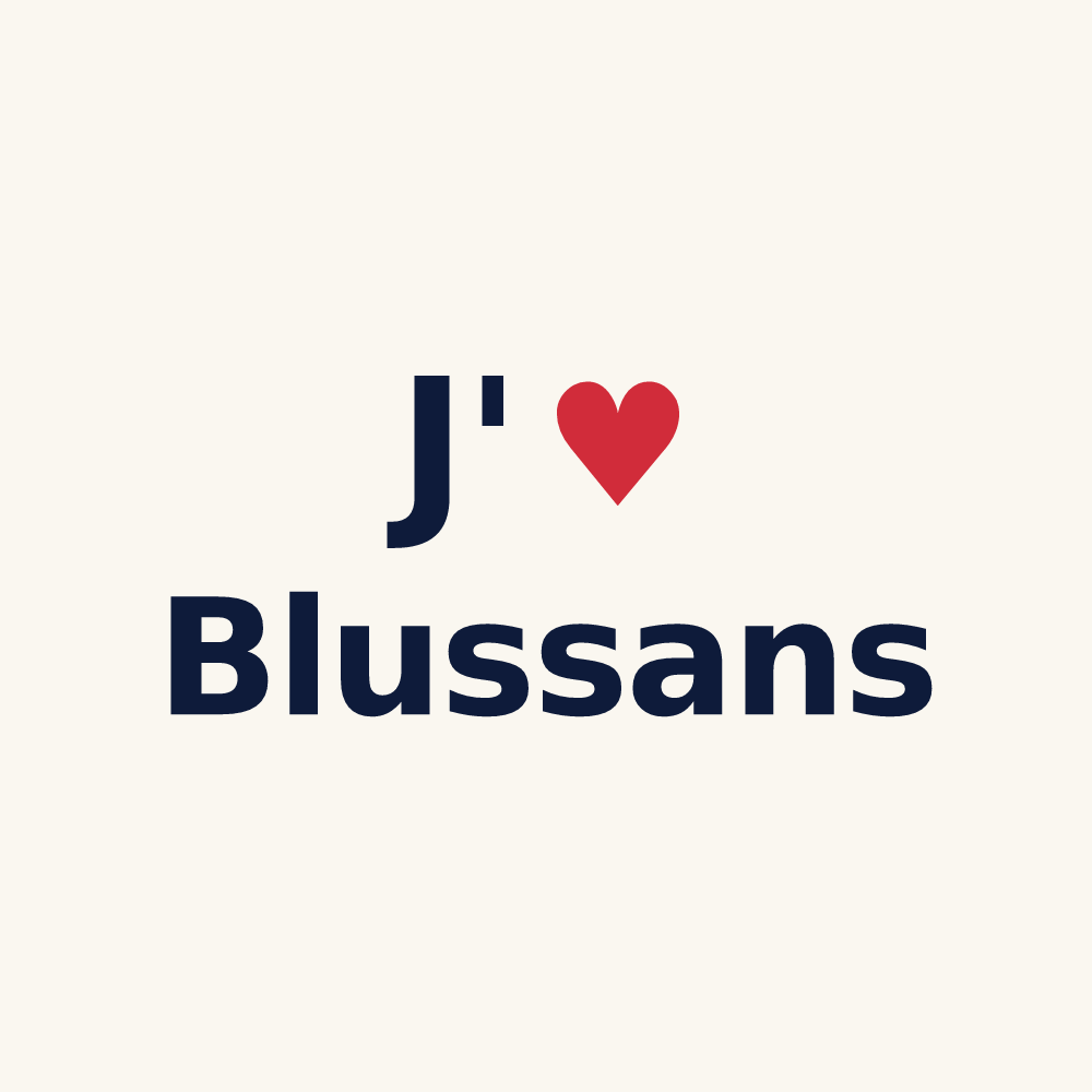 Tasse personnalisée Blussans — design J'aime Blussans