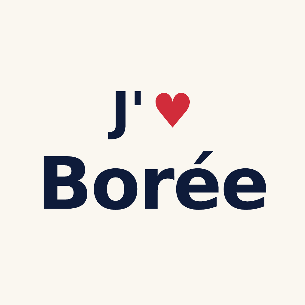 Tasse personnalisée Borée — design « J'aime Borée » imprimé sur la tasse