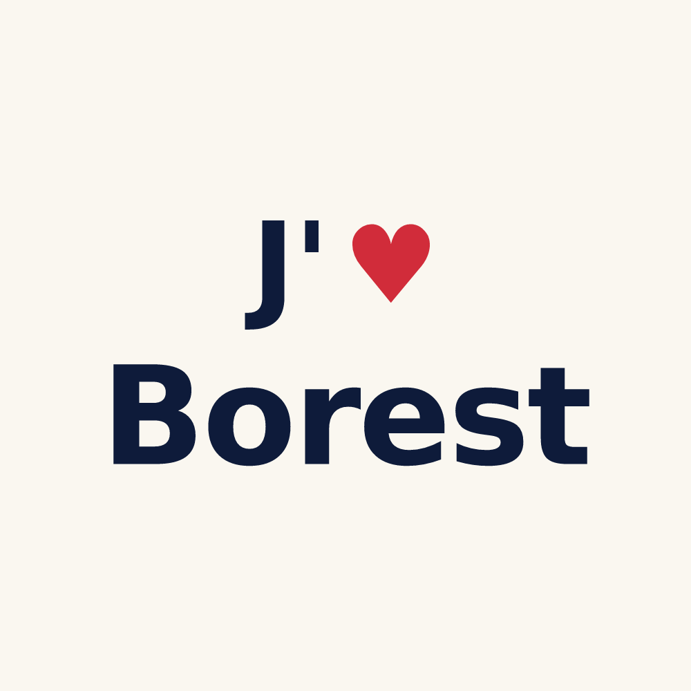 Tasse personnalisée Borest — design « J'aime Borest » imprimé sur la tasse