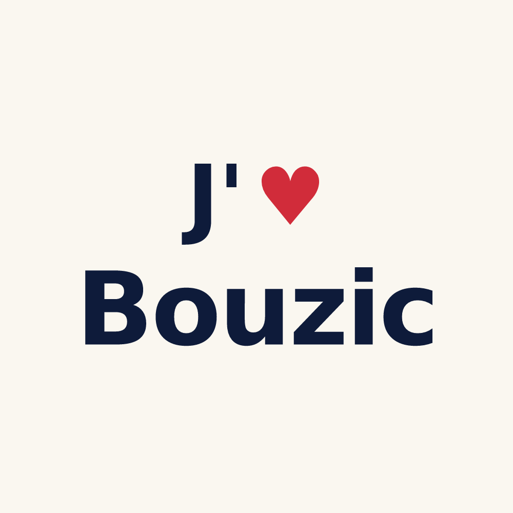 Tasse personnalisée Bouzic — design « J'aime Bouzic » imprimé sur la tasse