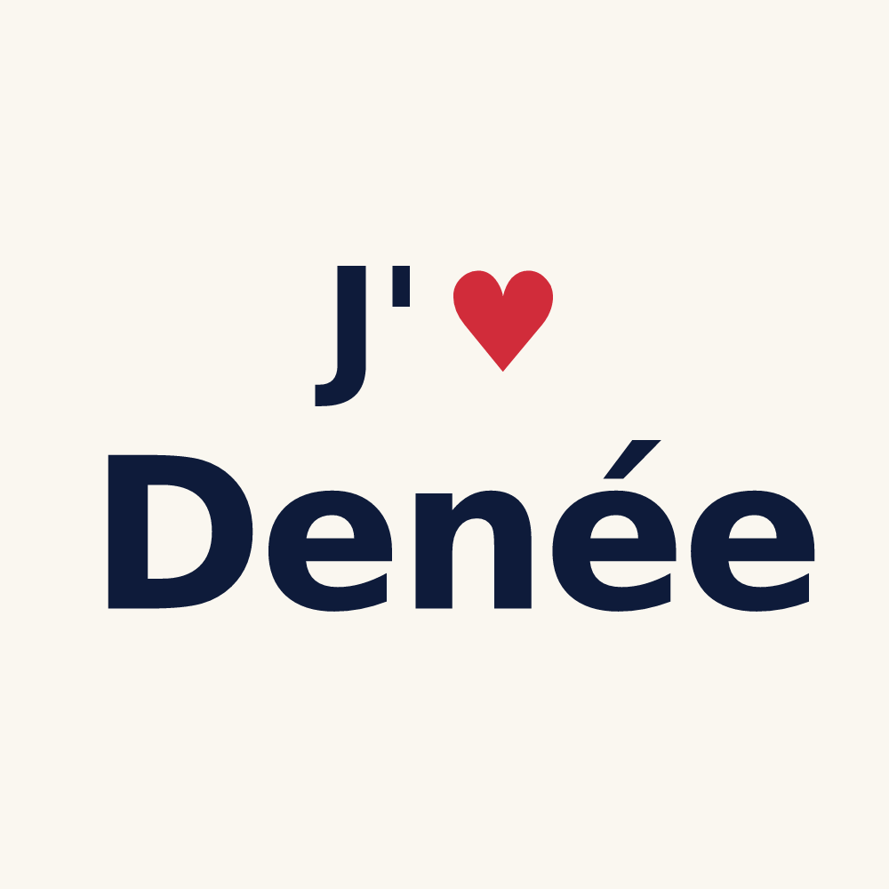 Tasse personnalisée Denée — design « J'aime Denée » imprimé sur la tasse