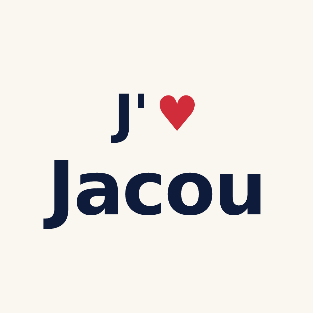 Tasse personnalisée Jacou — design « J'aime Jacou » imprimé sur la tasse