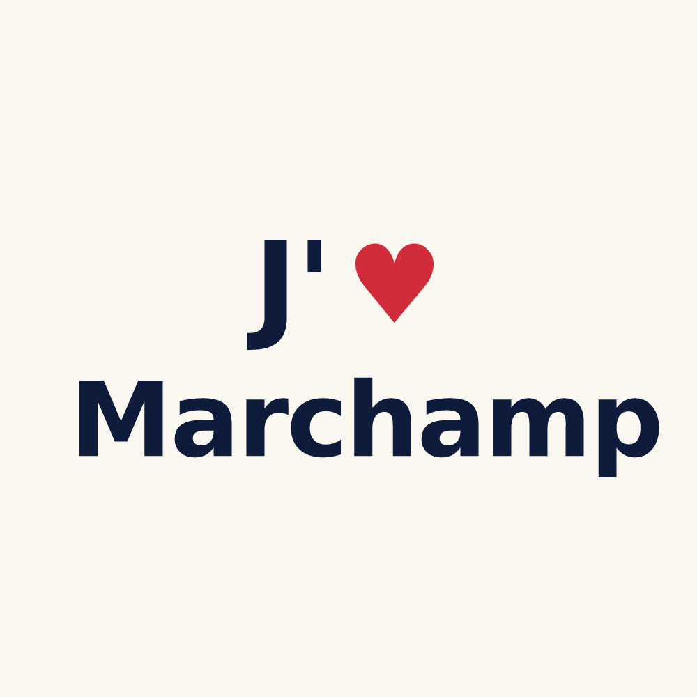 Tasse personnalisée Marchamp — design « J'aime Marchamp » imprimé sur la tasse