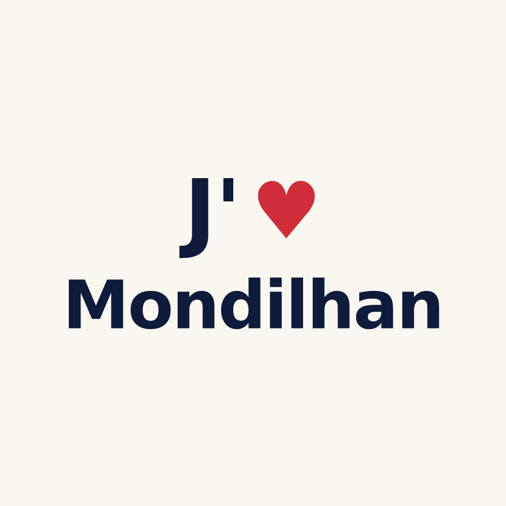 Tasse personnalisée Mondilhan — design « J'aime Mondilhan » imprimé sur la tasse