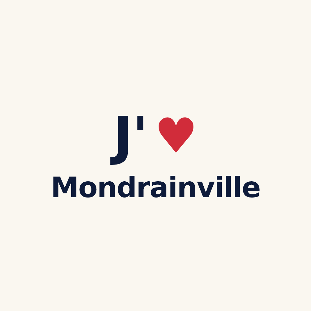 Tasse personnalisée Mondrainville — design « J'aime Mondrainville » imprimé sur la tasse