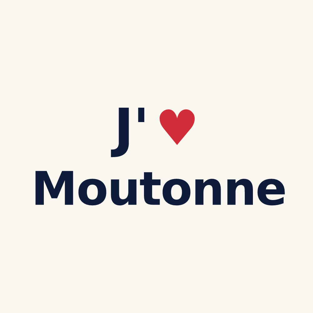 Tasse personnalisée Moutonne — design « J'aime Moutonne » imprimé sur la tasse