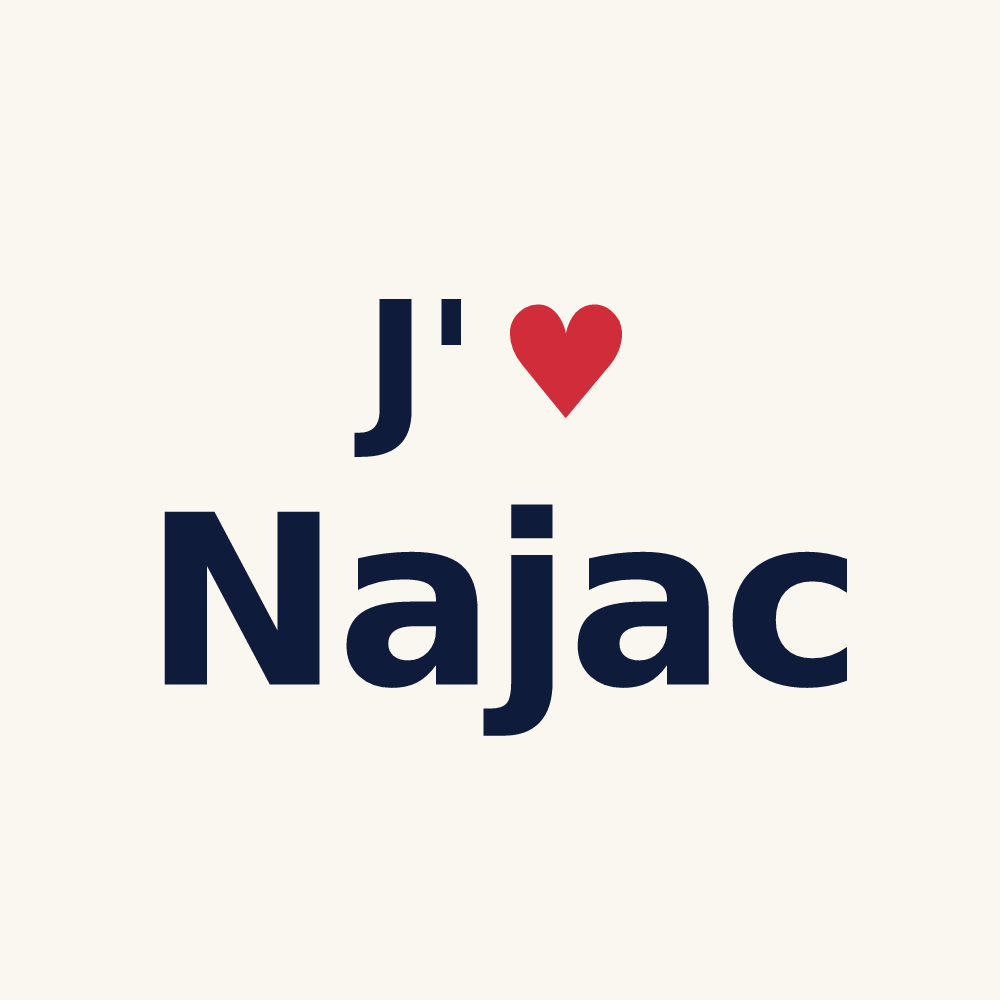 Tasse personnalisée Najac — design « J'aime Najac » imprimé sur la tasse