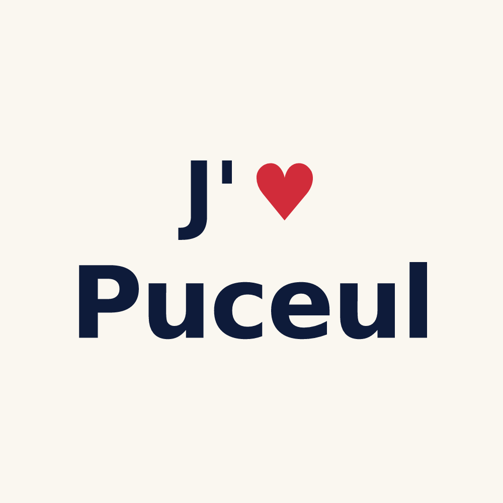 Tasse personnalisée Puceul — design « J'aime Puceul » imprimé sur la tasse