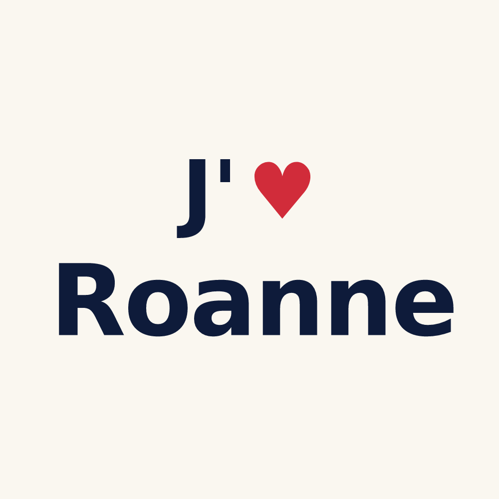 Tasse personnalisée Roanne — design « J'aime Roanne » imprimé sur la tasse