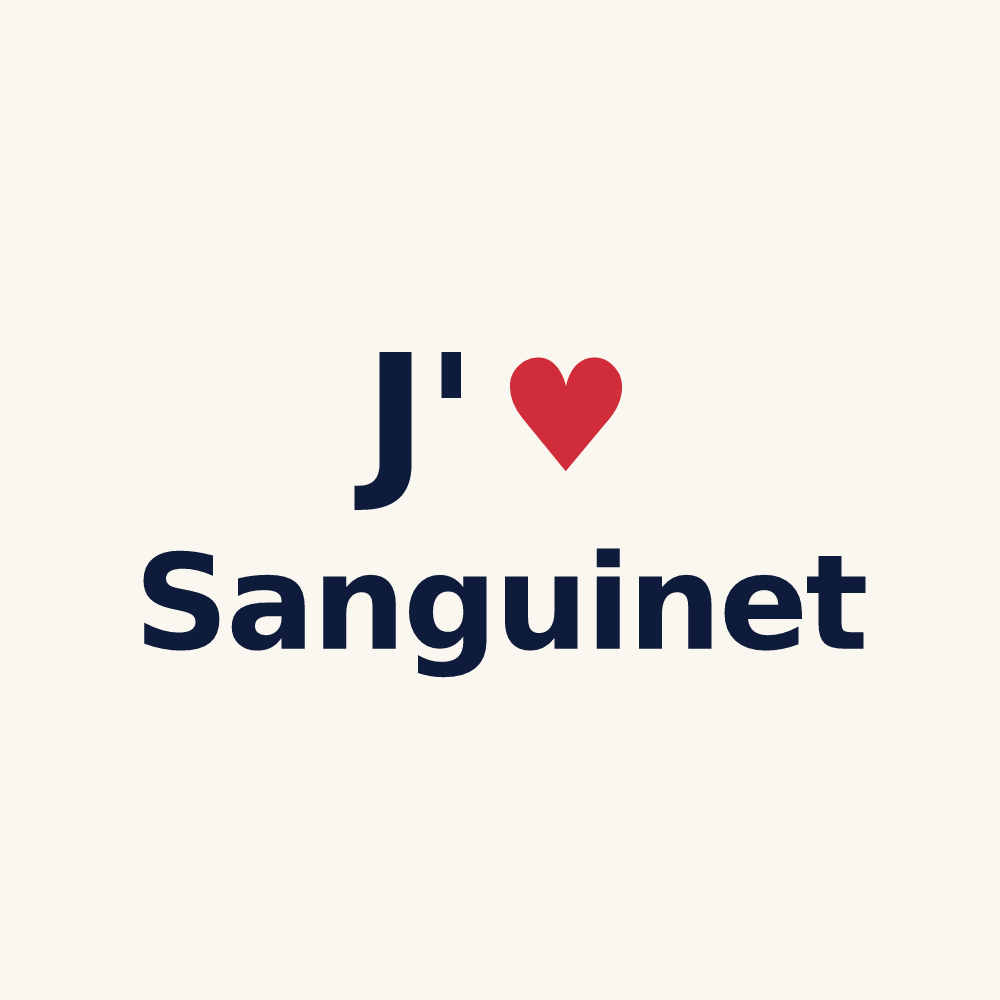 Tasse personnalisée Sanguinet — design « J'aime Sanguinet » imprimé sur la tasse
