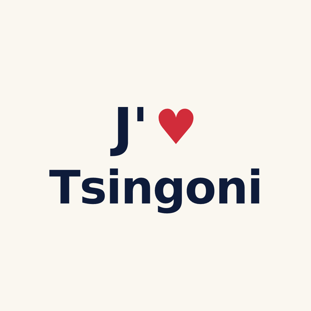 Tasse personnalisée Tsingoni — design « J'aime Tsingoni » imprimé sur la tasse