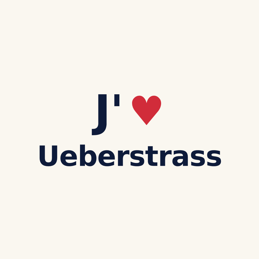 Tasse personnalisée Ueberstrass — design J'aime Ueberstrass