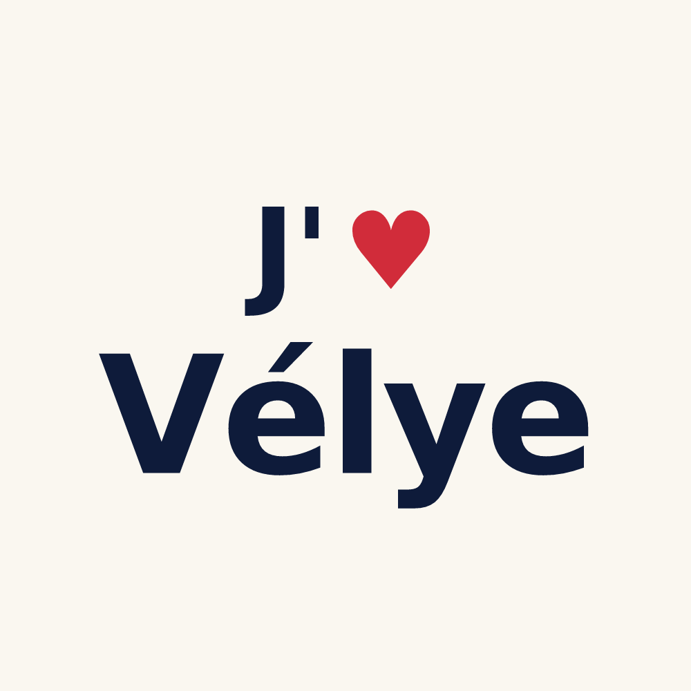 Tasse personnalisée Vélye — design « J'aime Vélye » imprimé sur la tasse