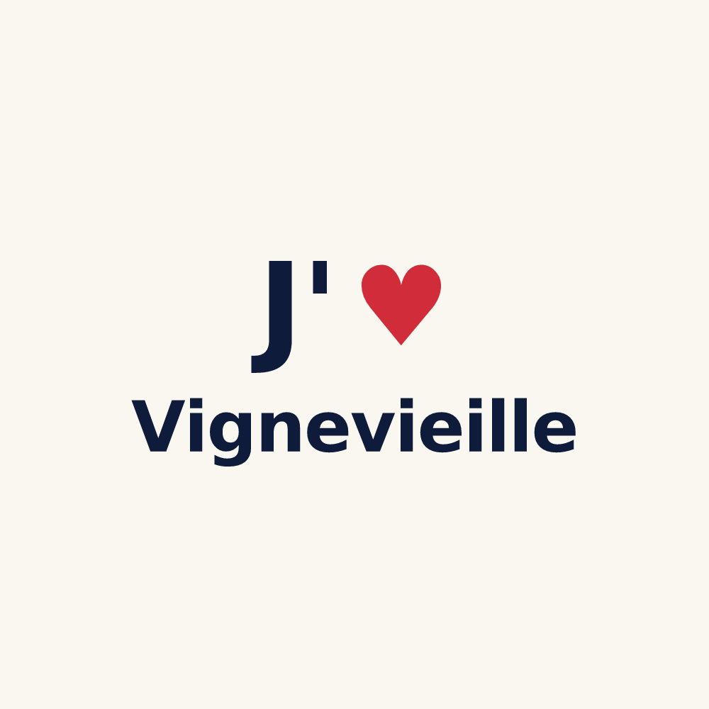 Tasse personnalisée Vignevieille — design « J'aime Vignevieille » imprimé sur la tasse