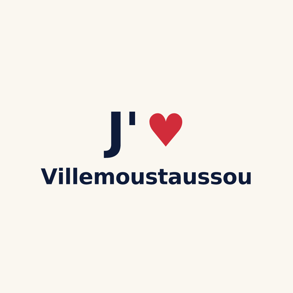 Tasse personnalisée Villemoustaussou — design J'aime Villemoustaussou