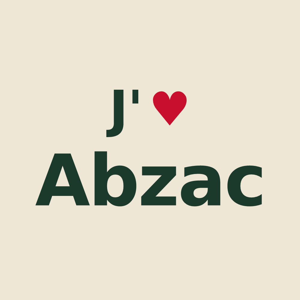 Tote bag personnalisé Abzac — design « J'aime Abzac » imprimé sur le tote bag