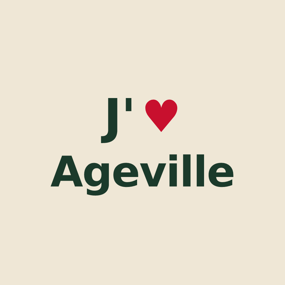 Tote bag personnalisé Ageville — design J'aime Ageville