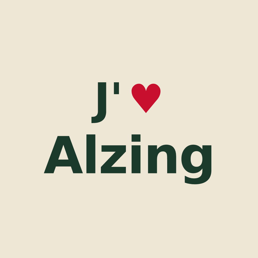 Tote bag personnalisé Alzing — design « J'aime Alzing » imprimé sur le tote bag