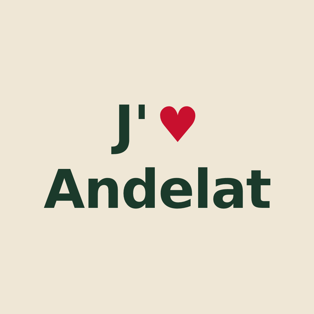 Tote bag personnalisé Andelat — design « J'aime Andelat » imprimé sur le tote bag