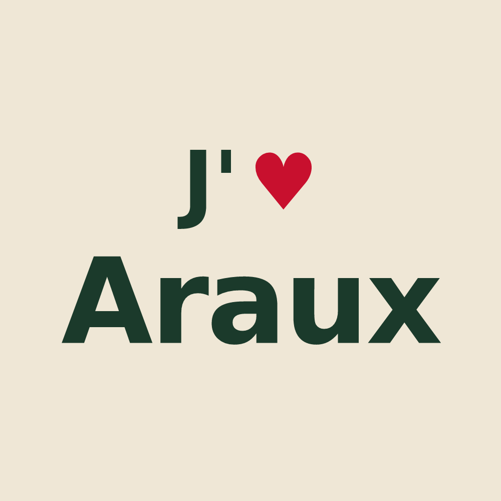Tote bag personnalisé Araux — design « J'aime Araux » imprimé sur le tote bag