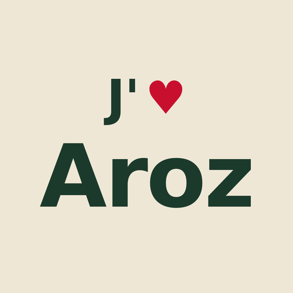 Tote bag personnalisé Aroz — design « J'aime Aroz » imprimé sur le tote bag