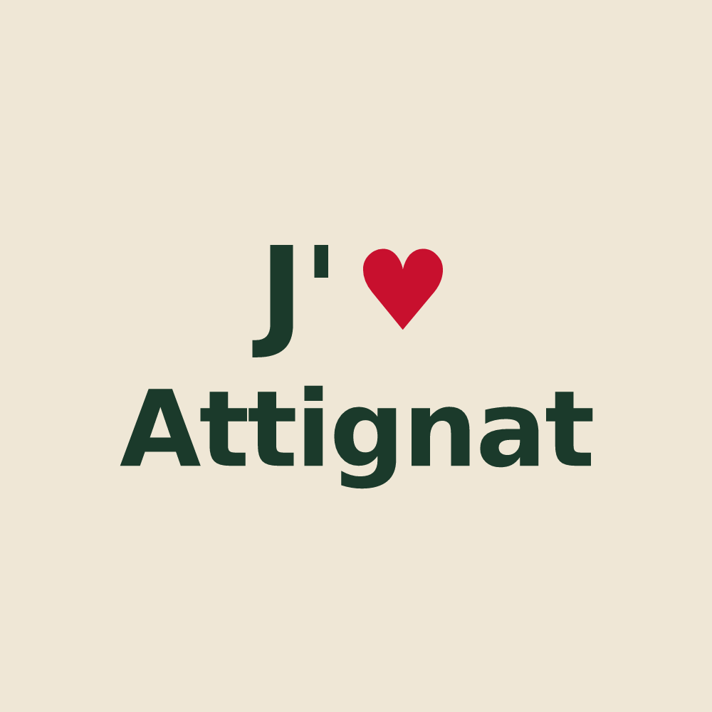 Tote bag personnalisé Attignat — design « J'aime Attignat » imprimé sur le tote bag