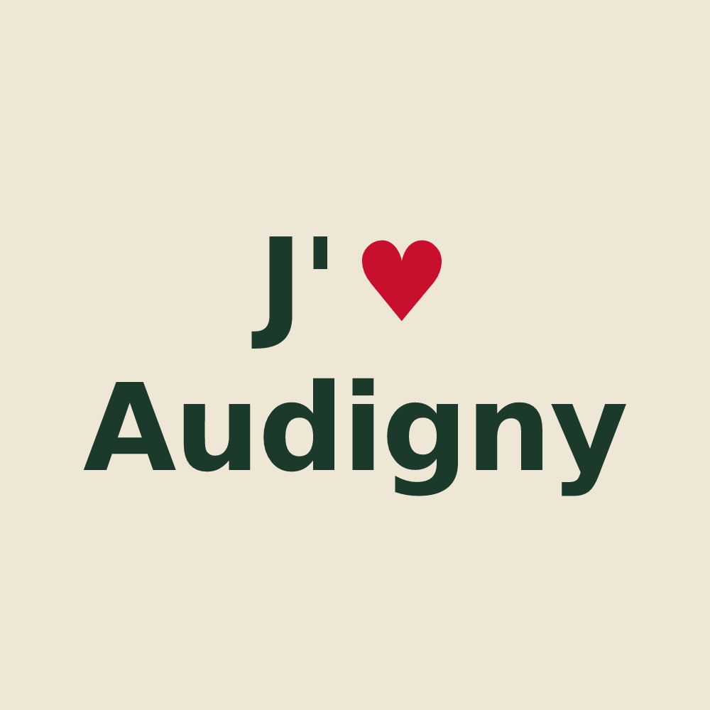 Tote bag personnalisé Audigny — design « J'aime Audigny » imprimé sur le tote bag