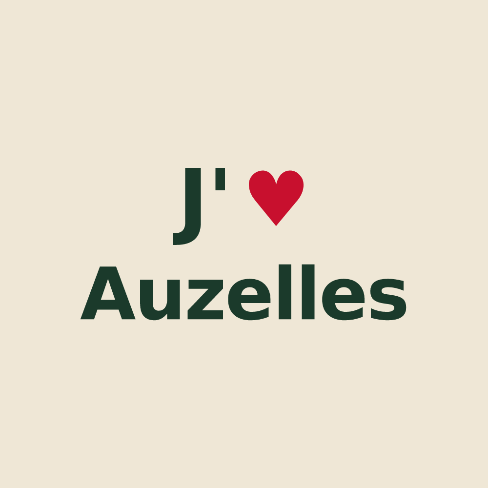 Tote bag personnalisé Auzelles — design « J'aime Auzelles » imprimé sur le tote bag