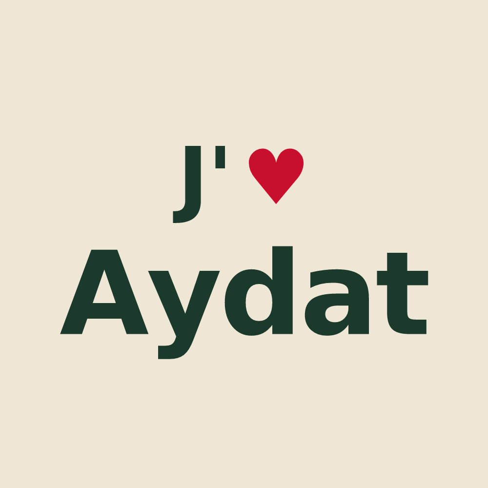 Tote bag personnalisé Aydat — design « J'aime Aydat » imprimé sur le tote bag