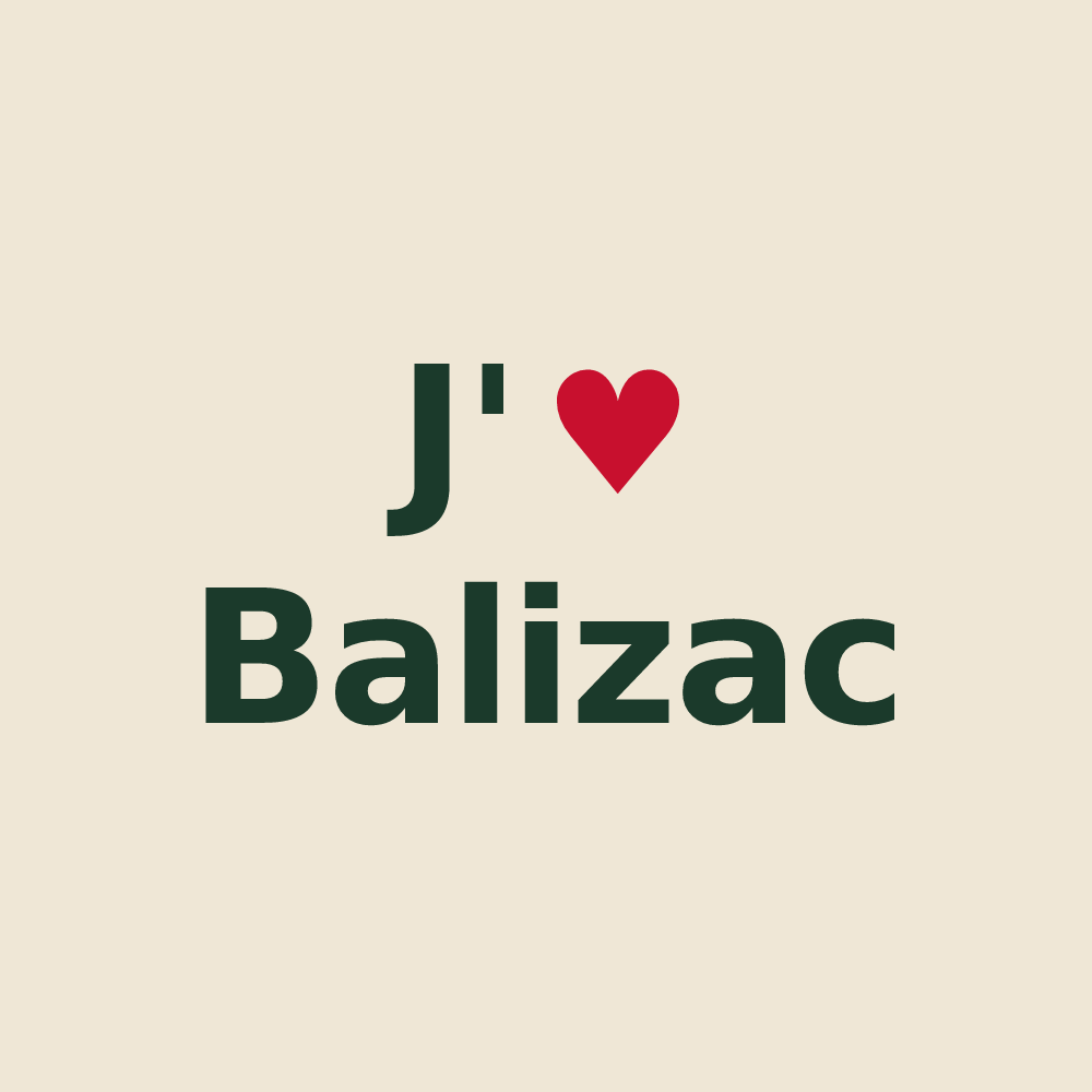 Tote bag personnalisé Balizac — design « J'aime Balizac » imprimé sur le tote bag