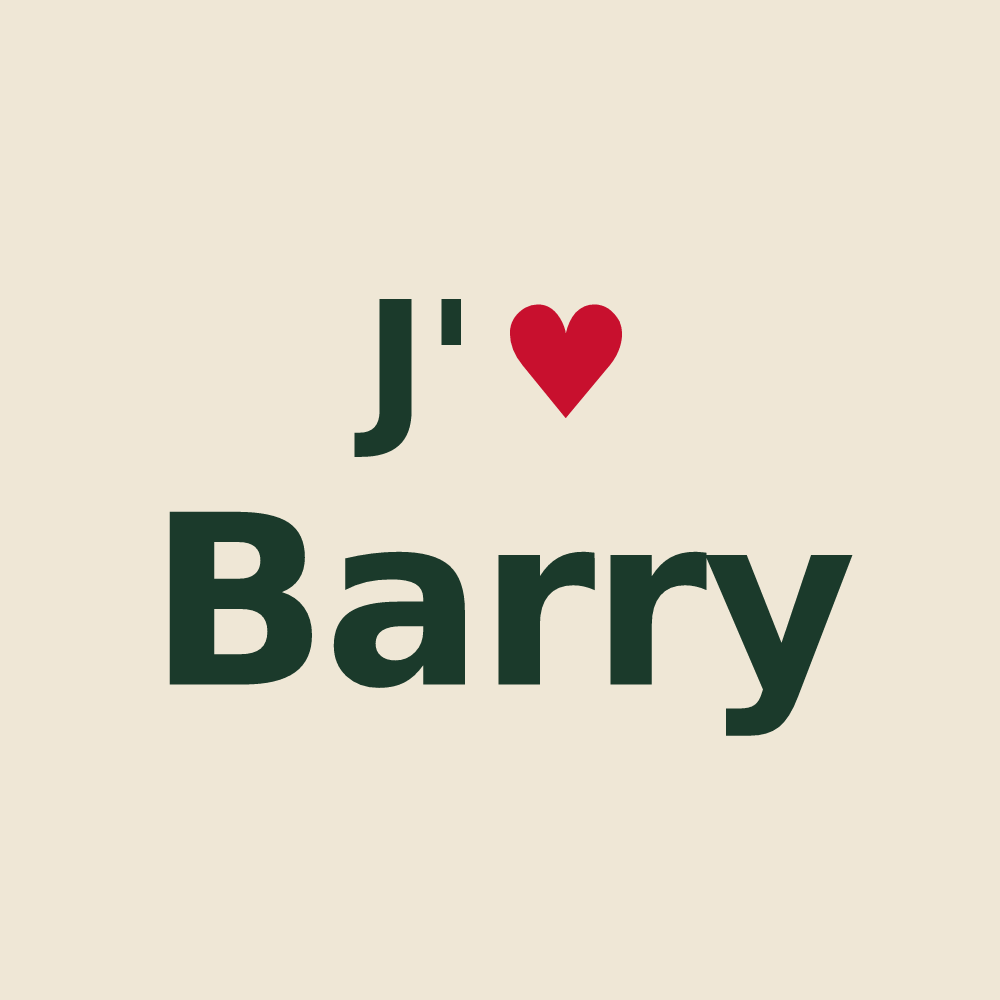 Tote bag personnalisé Barry — design « J'aime Barry » imprimé sur le tote bag