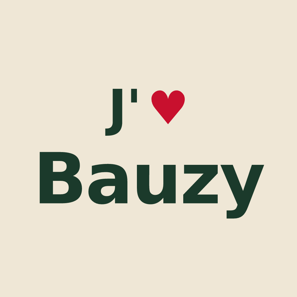 Tote bag personnalisé Bauzy — design « J'aime Bauzy » imprimé sur le tote bag