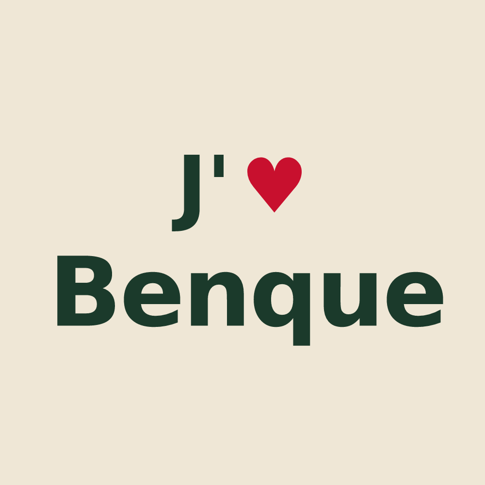Tote bag personnalisé Benque — design « J'aime Benque » imprimé sur le tote bag