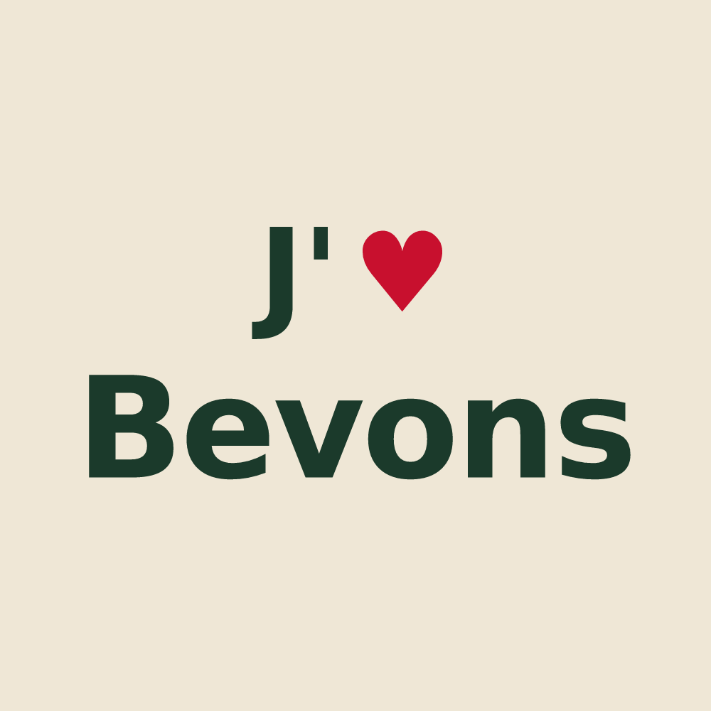 Tote bag personnalisé Bevons — design « J'aime Bevons » imprimé sur le tote bag