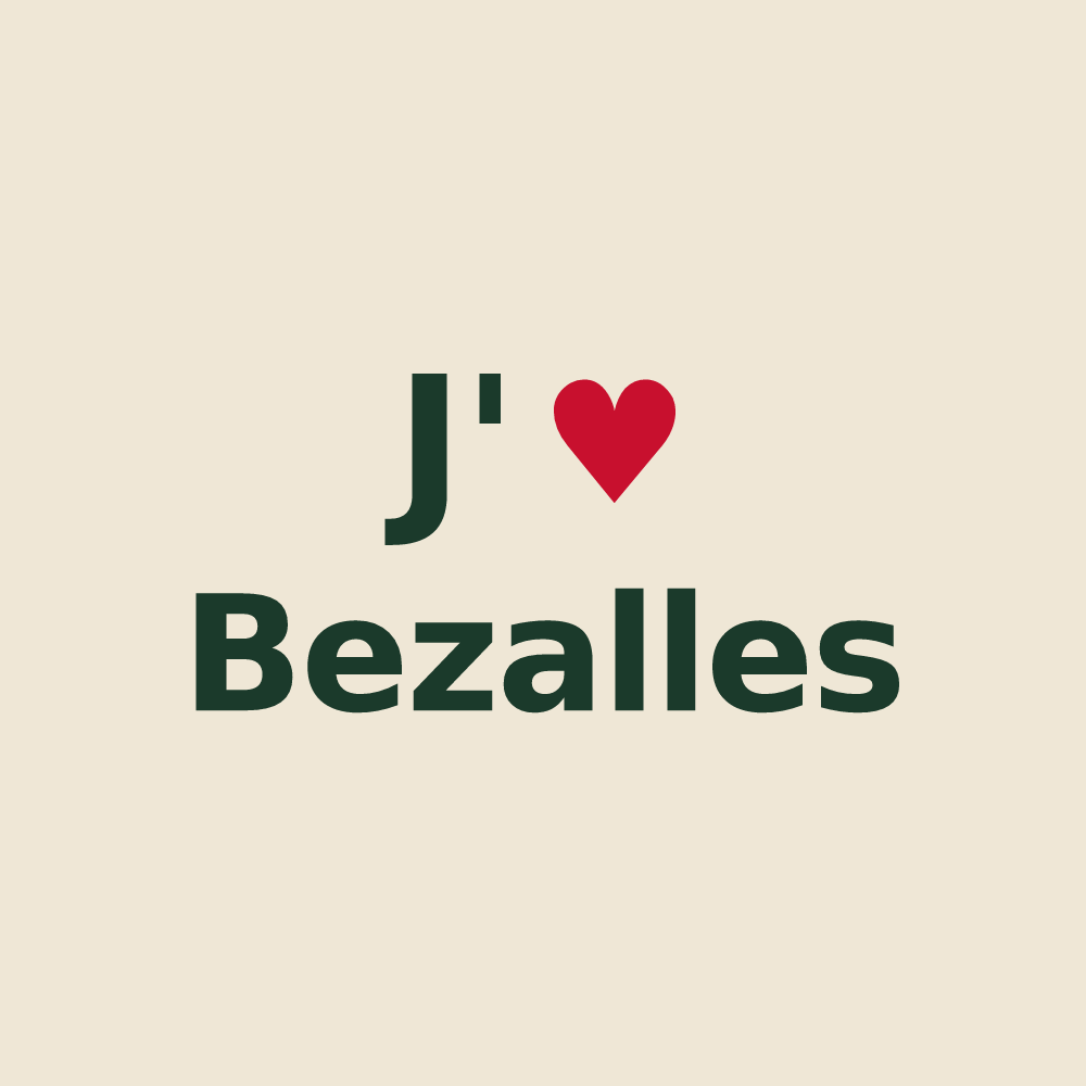 Tote bag personnalisé Bezalles — design « J'aime Bezalles » imprimé sur le tote bag