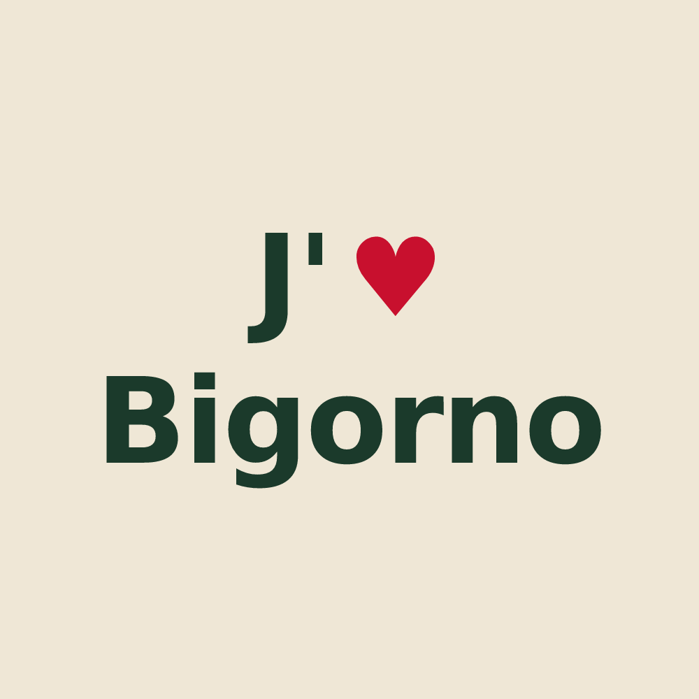 Tote bag personnalisé Bigorno — design « J'aime Bigorno » imprimé sur le tote bag