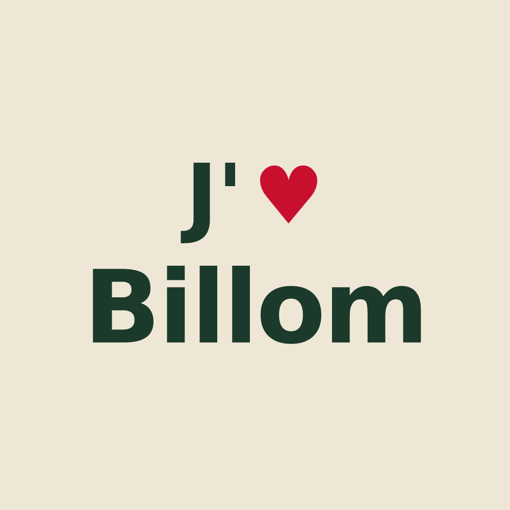 Tote bag personnalisé Billom — design « J'aime Billom » imprimé sur le tote bag
