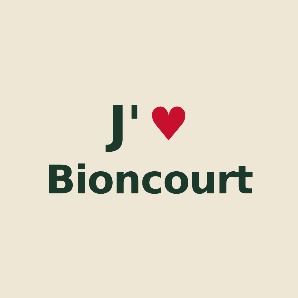Tote bag personnalisé Bioncourt — design « J'aime Bioncourt » imprimé sur le tote bag