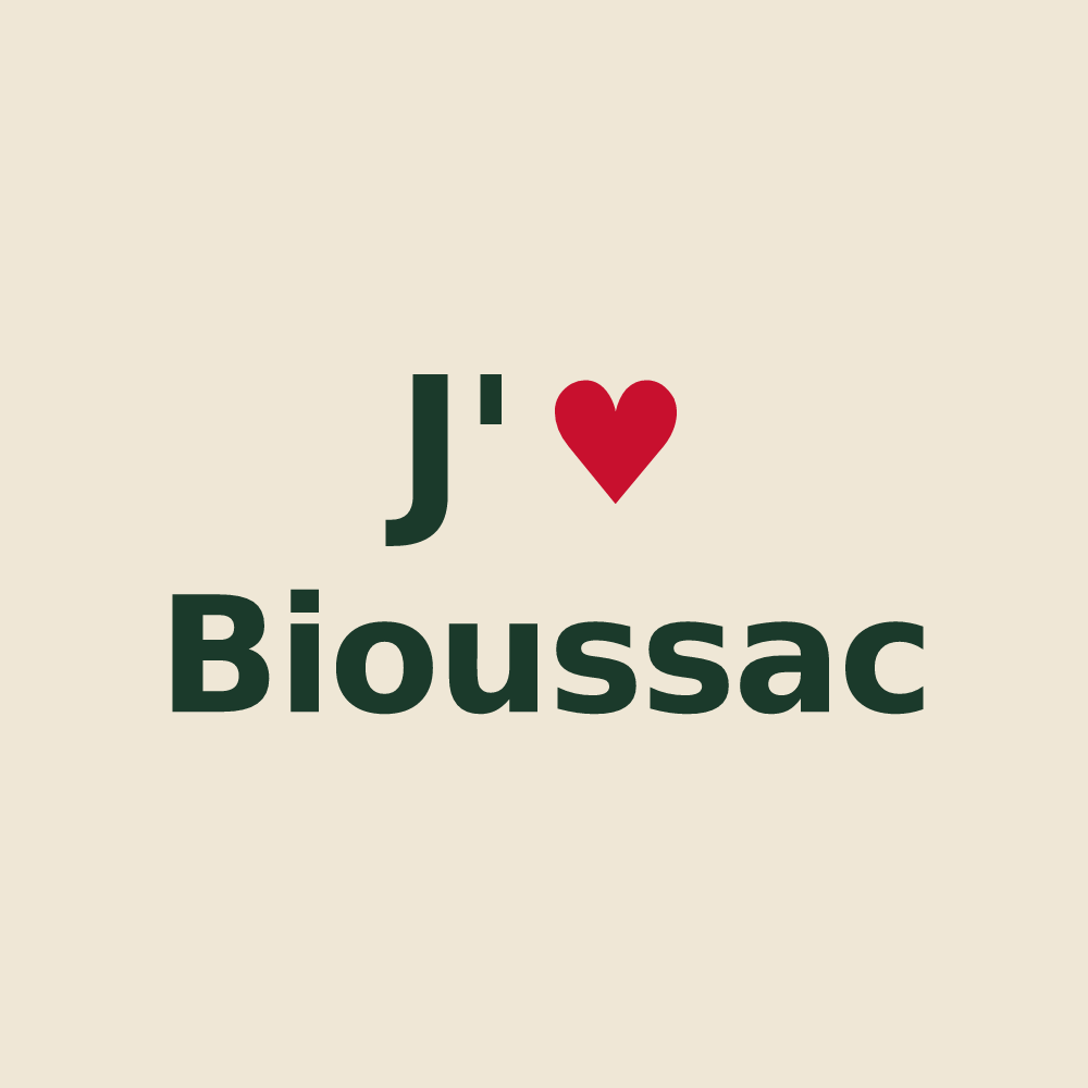Tote bag personnalisé Bioussac — design J'aime Bioussac