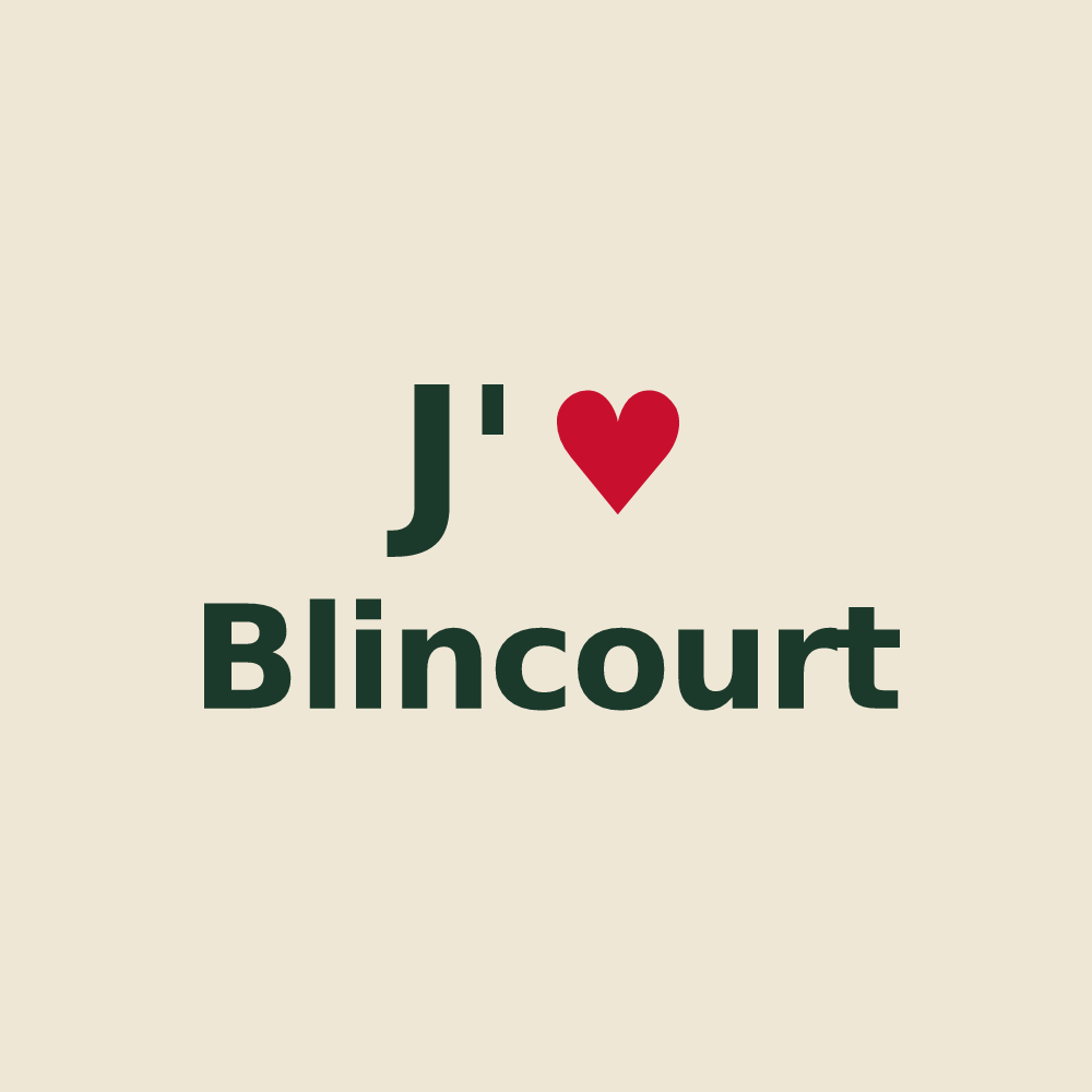 Tote bag personnalisé Blincourt — design « J'aime Blincourt » imprimé sur le tote bag